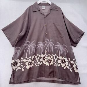 Men’s Short Sleeve Button Down Rainforest Cafe Hawaiian Shirt size XL Grey White